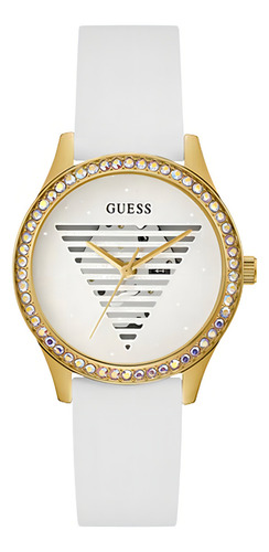 Reloj Guess Gw0530l6 Cuarzo Analogico Color De La Malla Blanco Color Del Bisel Dorado Color Del Fondo Blanco