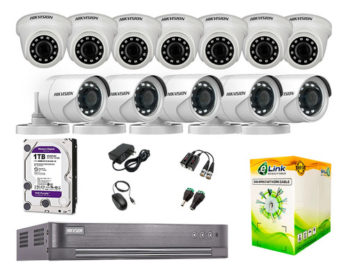 Kit 12 Camaras De Seguridad Hikvision Hd 1tb Completo