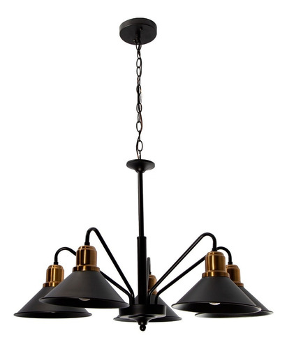 Lámpara Colgante Vintage E26 60w Negro Mate 5 Luces