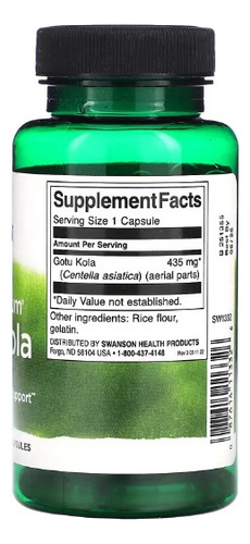 Centella asiática centella asiática 435 mg Swanson 60 cápsulas