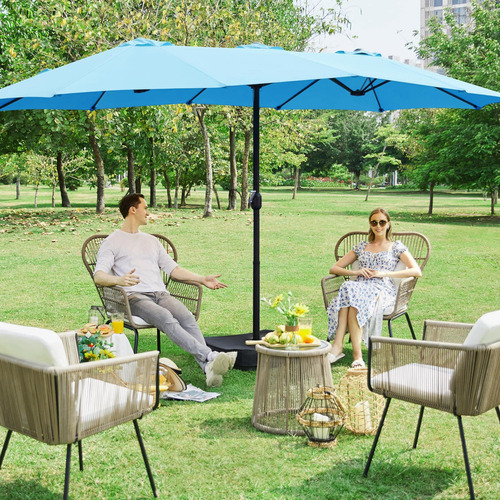 Sombrilla De Patio 15 Pies Extragrande Doble Cara Con Base