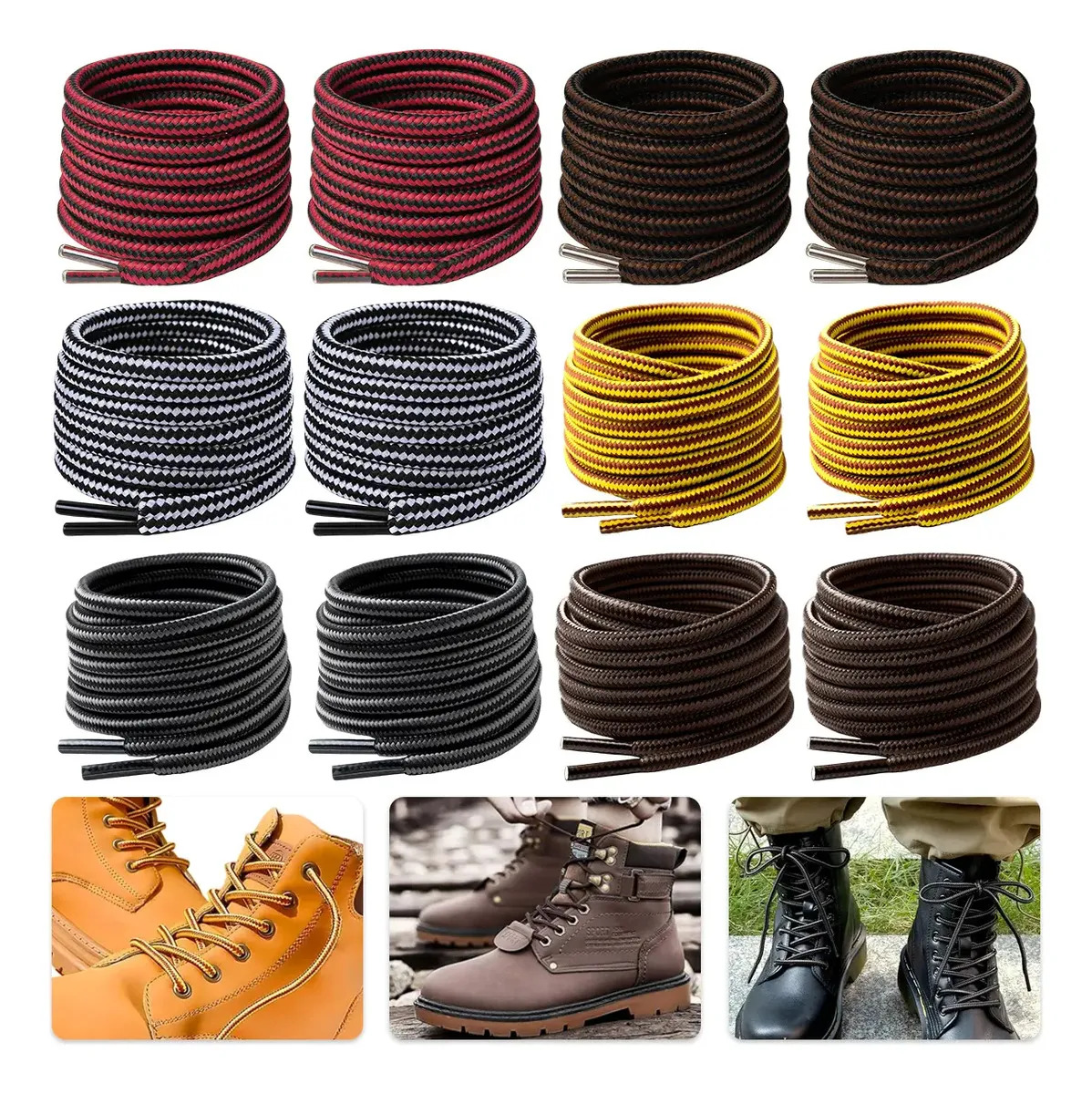 WFEANTL 12 Pares Agujetas Botas Colores Redondas Reforzadas 1,2m, para Zapatos,Botas,Oxford, Chukka