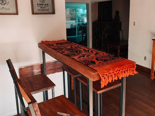 Barra En Madera Y Hierro + 4 Tauretes