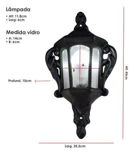 Luminaria Arandela Externa Colonial Lampada Fria Neutra Cor Preto Com Luz Fria