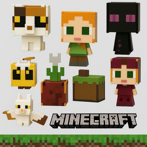 Cartela Exclusiva Minecraft 4 Bonecos Transformáveis