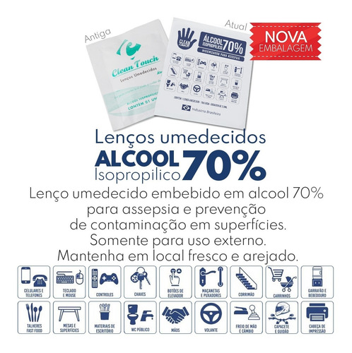 Toalha Umedecida Em Alcool Gel 70% Isopropilico C/10unid