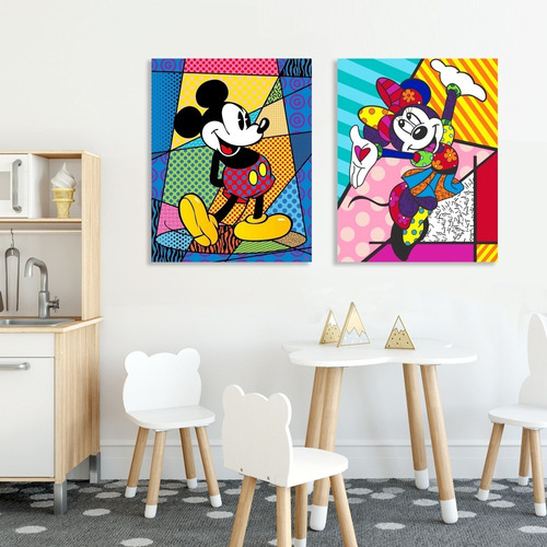 2 Cuadros Canvas Niños Mickey Minnie Seguros No Tóxicos Pop 