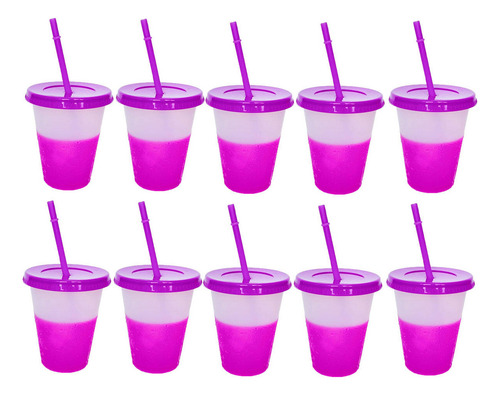 Para 10 Vasos Reutilizables De 16 Oz + Tapa + Popote C /