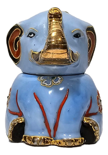 Antiguo Tintero De Escritorio Porcelana Elefante Japon (Usado)