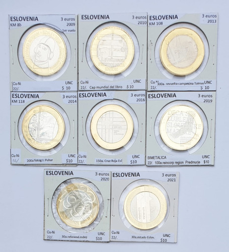 Monedas Mundiales : Eslovenia  3 Euros  Varios Años