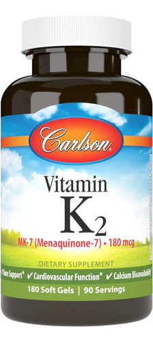 Vitamina K2 Mk-7 180 Mcg Carlson 180 Cápsulas