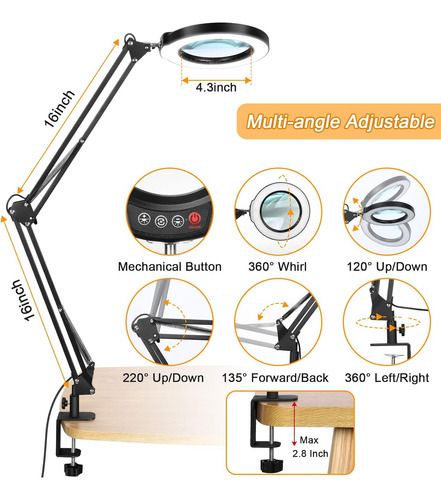 8x Gran Lupa Con Luz Y Soporte, Lámpara De Escritorio Led De