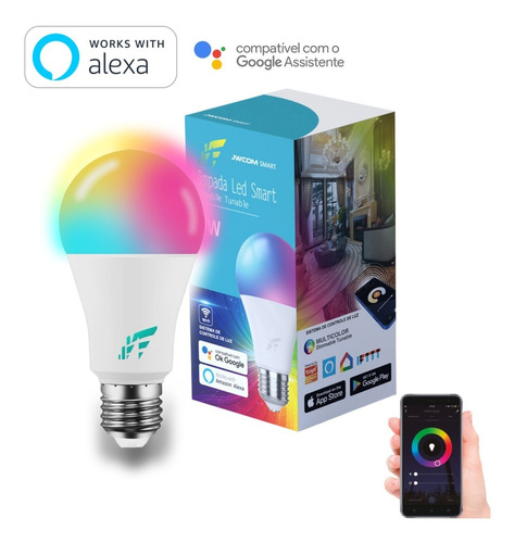 Imagem 1 de 9 de Lampada Inteligente Rgb Wifi Smart Google Alexa Colorida 