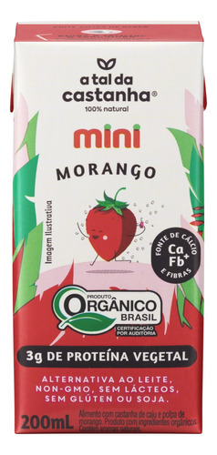 Bebida à Base de Castanha-de-Caju Orgânica Morango A Tal da Castanha Mini Caixa 200ml