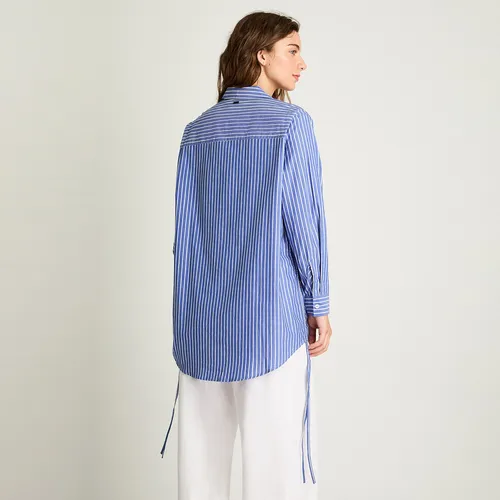 Blusa Manga Larga Rayada Celeste Mujer Moda Hasta Xxl