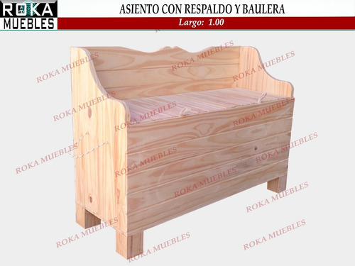 Imagen 3 de 4 de Asiento Con Respaldo Y Baulera De Madera 100 Pino Baul Roka
