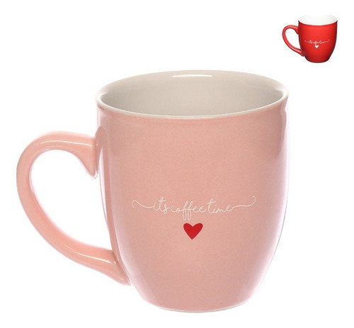 Caneca De Cerâmica Multiuso Estampa Coração Rosa 300 Ml