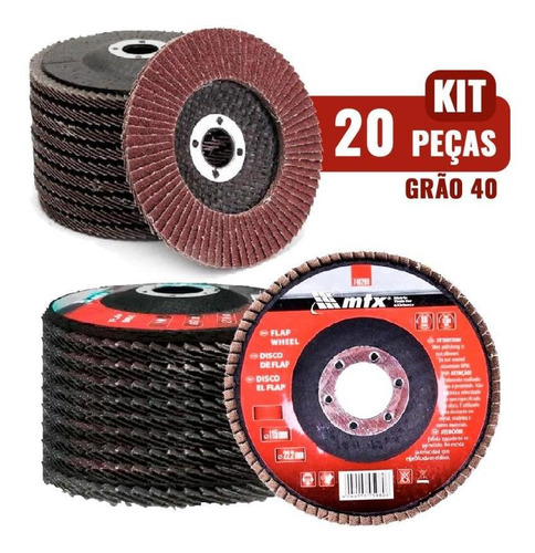 Disco De Lixa Flap 4.1/2 Pol Grana 60 Kit 20 Unidades Mtx