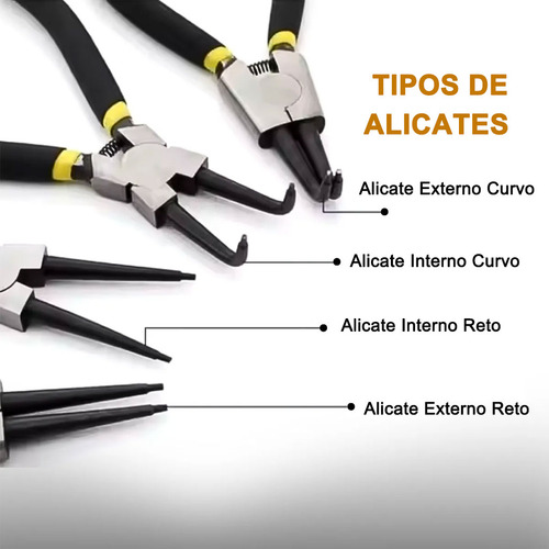 Kit 4 Alicates Para Anéis 7 Pol. Interno Externo Reto Curvo