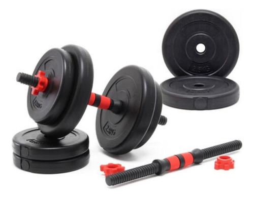 Kit De 16 Discos Y Barra Para Ejercicio Mancuernas Pesas 40k