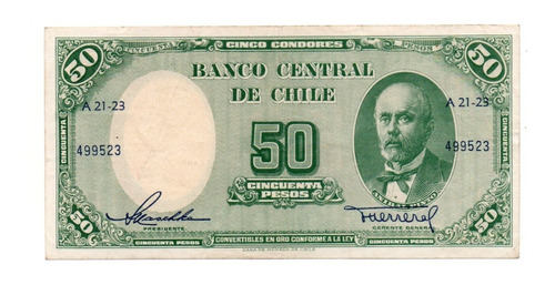 Chile Billete 50 Pesos 5 Condores Año 1958-59 P#121