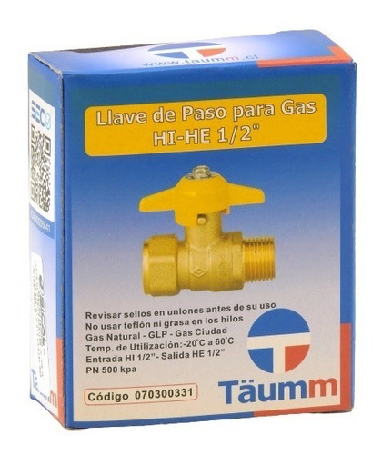 Llave Paso Para Gas Hi-he 1/2 - Certificada - Taumm Nf