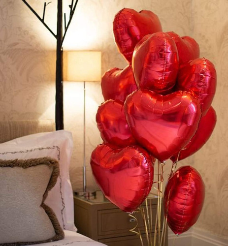 12 Globos Rojos De Corazon Metalizado, Para Ocasion Especial Rojo Corazón