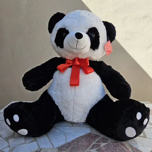 Oso Panda Grande Peluche Moño Rojo Woody Toys 60cm
