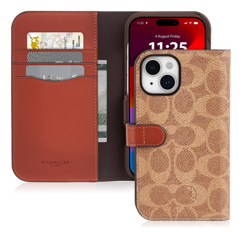 Capa Para Celular Coach Signature Canvas Wallet iPhone 15 Ta