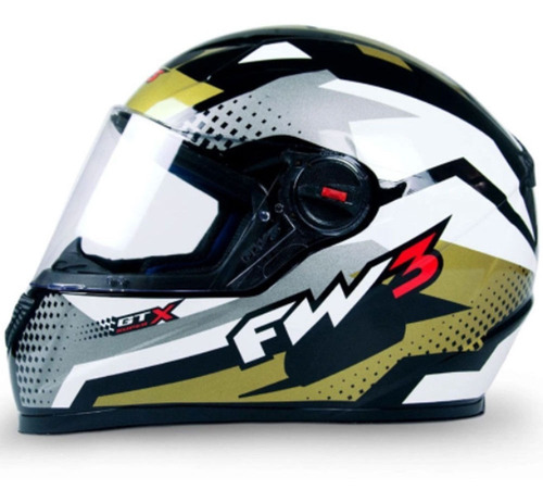 Capacete Fechado Fw3 Gtn Super Viseira Cristal E Narigueira Cor DOURADO COM CINZA E BRANCO Tamanho do capacete 56