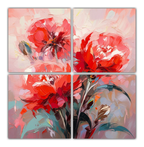 100x100cm Cuadros Fotográficos Red Y Rosa Con Flores Flores