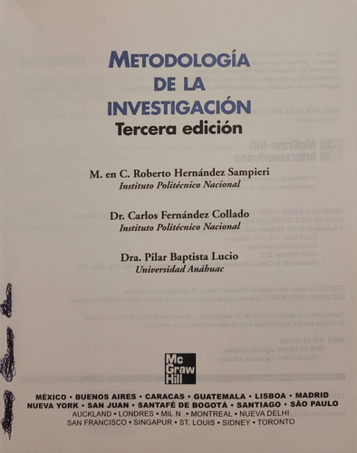 Libro Metodología De La Investigación Sampieri 3ra Edición (Usado)