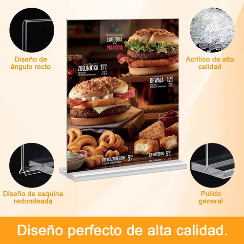 2 Pack Porta Acrílica Menú Tamaño Carta 21 X 15 X 4.5 Cm Transparente