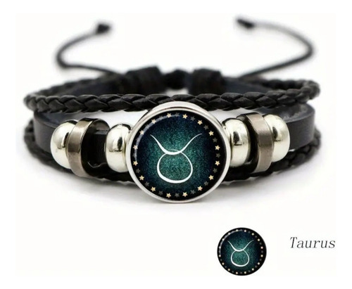 Pulsera Signo Del Zodiaco Color Negro Con Dije Flourecente Tauro