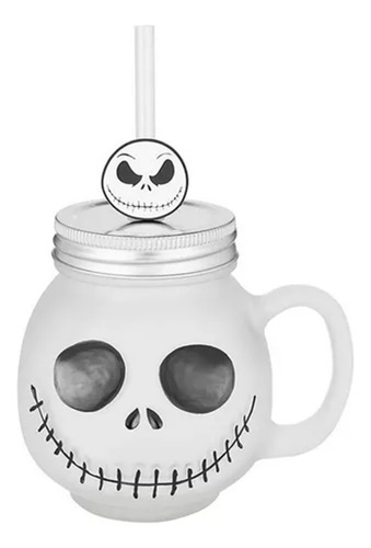 Vaso De Vidrio Jack Skellington Con Tapa Y Popote Sally