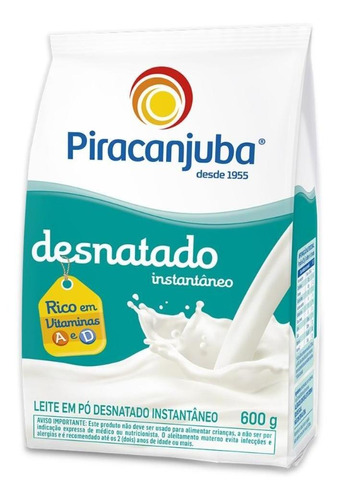 Leite Em Pó Piracanjuba Desnatado Instantâneo Pouch 600g