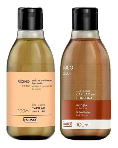 Óleo De Ricino 100% Natural + Óleo De Coco 100ml Farmax