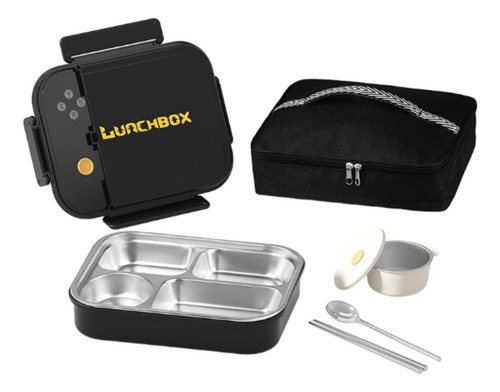 Caja Térmica Bento De Gran Capacidad Con Bolsa Con Negro