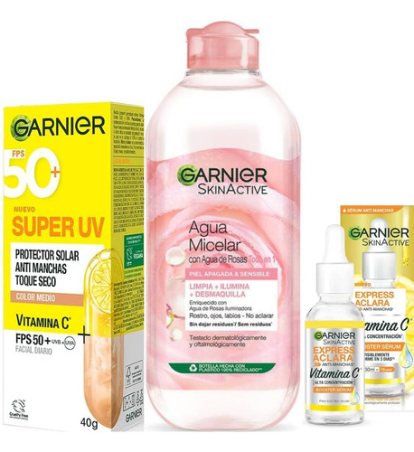 Kit 3pz Garnier Piel Sensible Agua De Rosas Filtro Medio