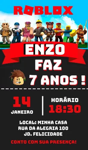 Convite de Aniversário Roblox - Imagem Legal