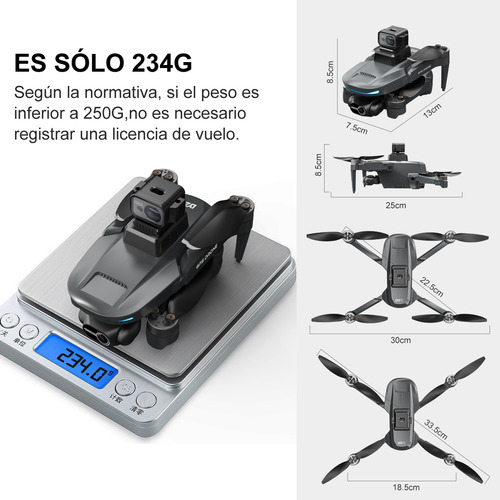 SJRC L200PRO HD MAX Mini Dron Con Cámara 8k Profesional Sin Escobillas 2 Baterías Negro 2.4 GHz