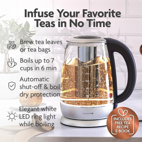Vianté Hervidor De Té Eléctrico De Vidrio Con