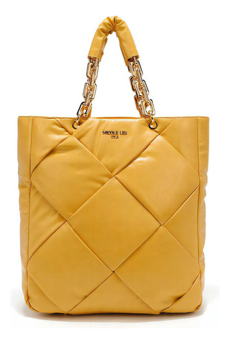 Bolsa Tote Nicole Lee Acolchonada Con Cadena Ss22 Color Amarillo