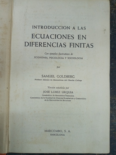 Imagen 2 de 6 de Ecuaciones En Diferencias Finitas * Samuel Goldberg *