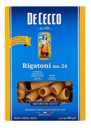 Pasta Rigatoni No.24 De Cecco 454gr 3 Pack Ipg