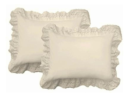 Fresh Ideas Fre30002ivor07 Eyelet Ruffled Pillow 2 Pack Sham