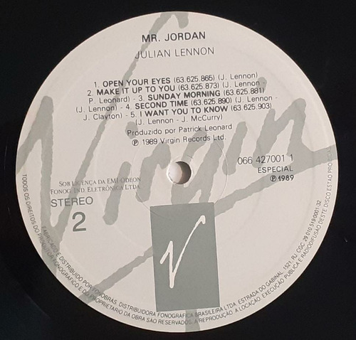 Lp - Julian Lennon - Mr. Jordan C/encarte 1989 Virgin (Usado)