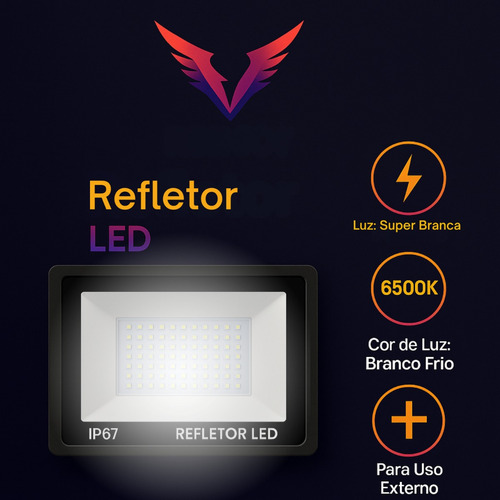 Kit 1 Refletor Led 300w Holofote Externo Potente Preto Branco-frio
