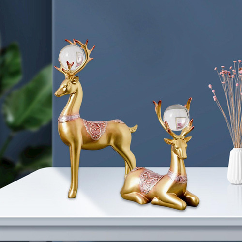 2 Uds Figuritas De Ciervos Modernas Esculturas De Reno
