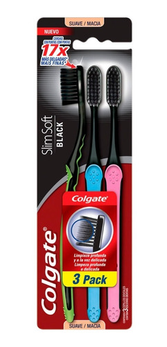 Kit 3 Escova Dental Colgate Slim Soft Black